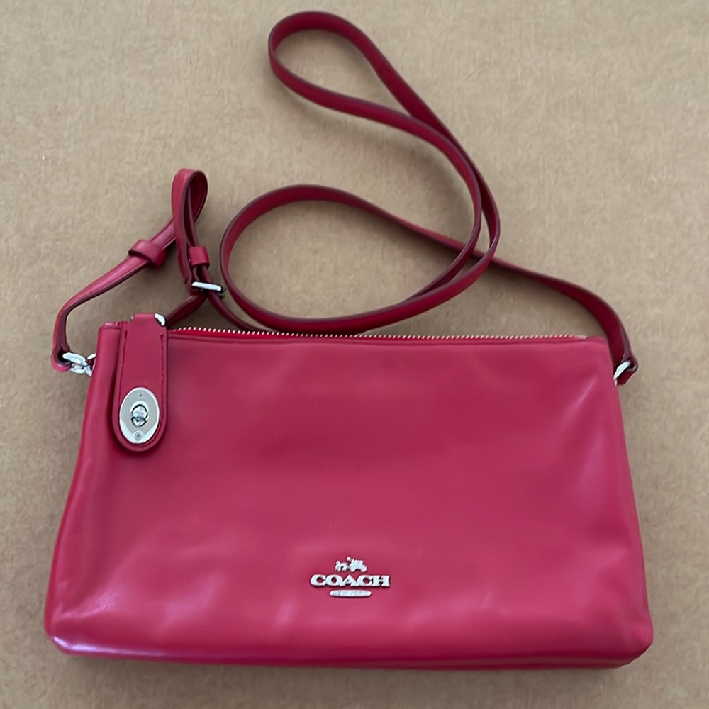 Coach Smith Crosby Red Silvertone Hardware Double Zip Leather Crossbody